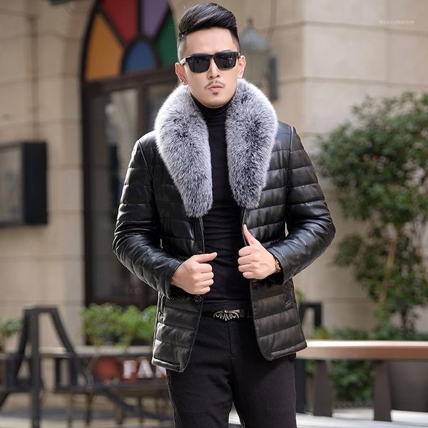 

men's down & parkas winter real leather jacket men duck coat warm natural fur collar genuine plus szie 5xl lx24761, Black