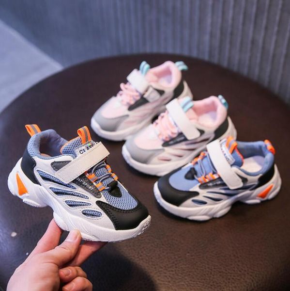 

2021 fashion kids sport shoes boys girls hook&loop running sneakers breathable mesh casual sneakers children walking sport shoes, Black