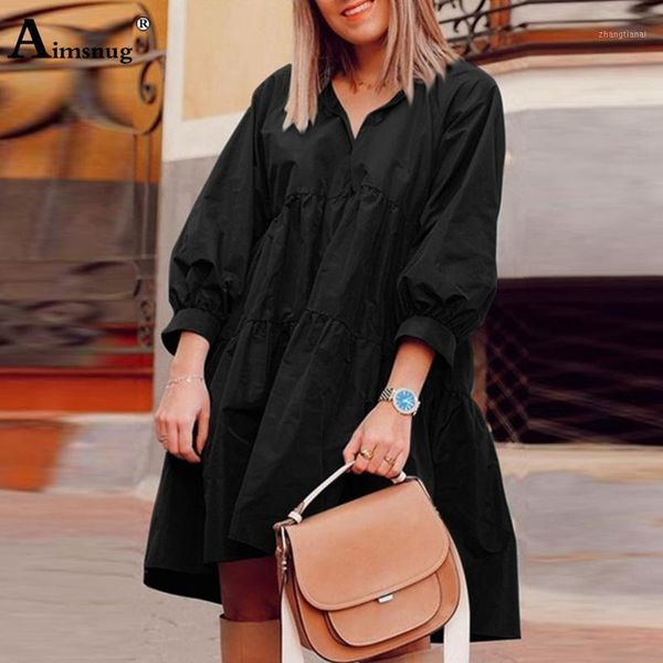 

2020 summer ladies elegant round neck short dress pleated sundress plus size 3xl women three quarter sleeve casual loose dress1, Black;gray