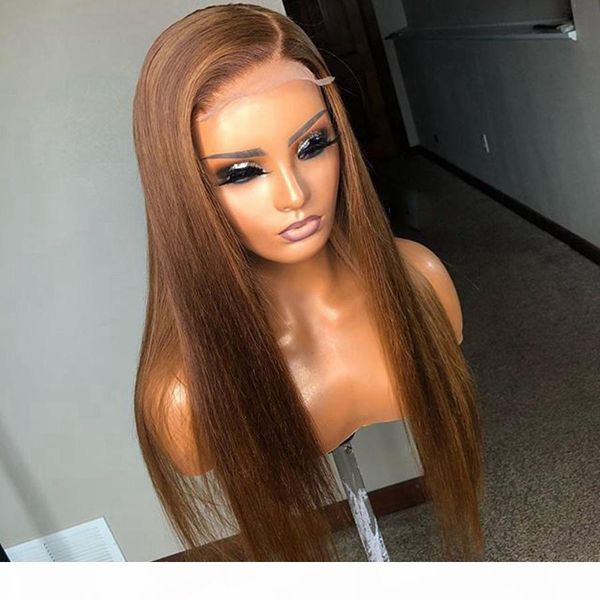 

golden brown silky straight glueless full lace unprocessed human hair 13x6 lace front wig for women medium brown swiss 360 lace frontal wig, Black