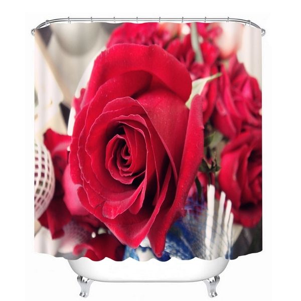 3D Sexy Rote Rose Duschvorhänge Blumenmuster Badezimmer Vorhang Wasserdicht Verdickt Bad Vorhang Anpassbare T200711