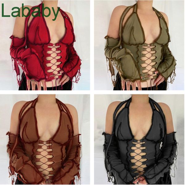 

women designer 2021 new spring anti car front tie v neck off shoulder tie independent long sleeve t-shirt for lady, White