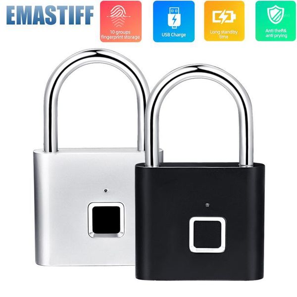 

black silver keyless usb rechargeable door lock fingerprint smart padlock quick unlock zinc alloy metal self developing chip1