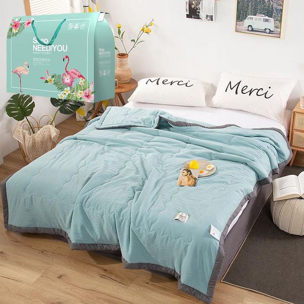 

summer washed cotton thin quilts 6 color kids single double size blankets cover comforter queen air-condition bed quilting