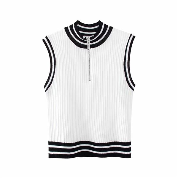

2021 new women turtleneck sweaters vest 2021 fashion ladies striped knitted tanks streetwear female short pullovers 2hng, White;black