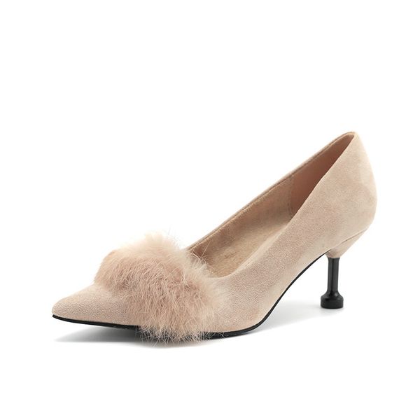 

2021 new spring fashion skin thin suede pointed shoes kitty ladies heels 8y67, Black