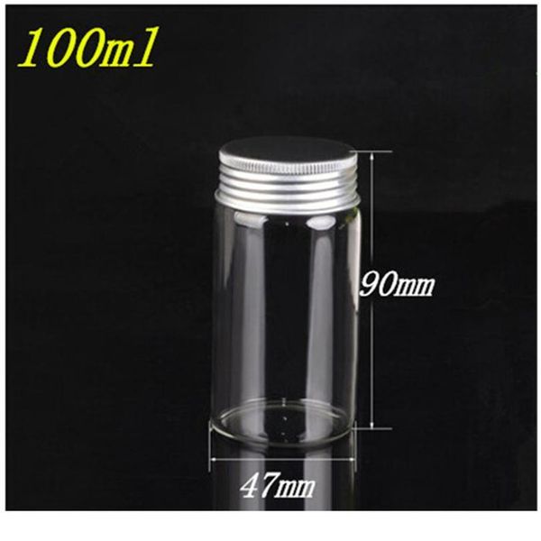 

47*90*34mm 100ml glass bottles aluminium cap empty transparent clear liquid gift candy container wishing bottles jars 1 bbyuns