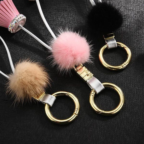

new tassel keychain with mink fur ball gifts for women llaveros mujer car bag accessories keyring holder jewelry key chain eh350 h bbyzny, Slivery;golden