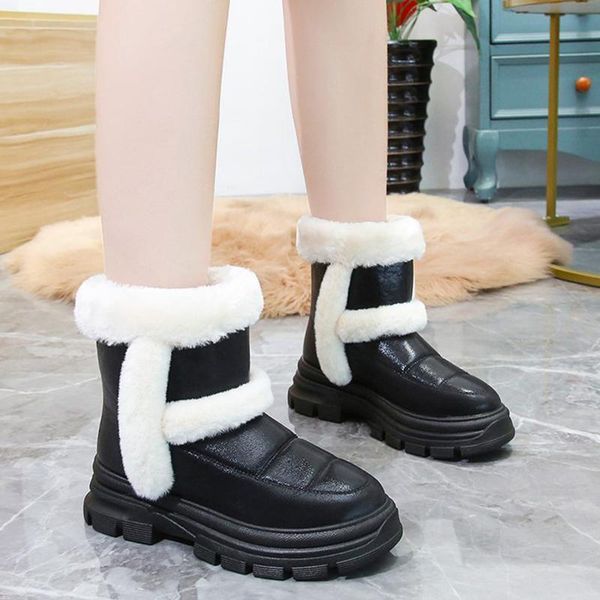 

rimocy fluffy plush keep warm snow boots women non slip chunky platform ankle boots woman waterproof winter cotton padded shoes, Black