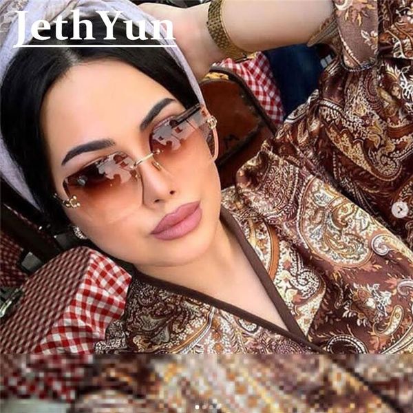 

sunglasses women fashion 2021 celebrity brown square tinted retro shades mens luxury rimless sun glasses gradient, White;black