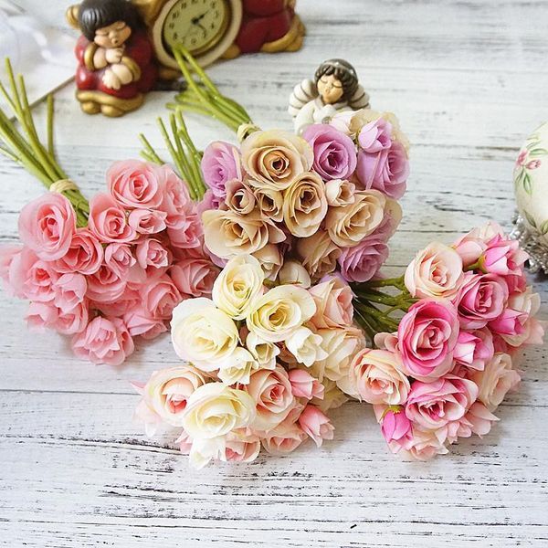 

french silk rose artificial flowers 18 heads floral bouquet fake rose flower valentine's day wedding table decoration flowers1