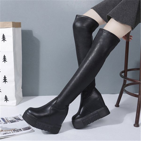 

new fashioned 2021 leather woman on her knee high-foot round-toe women's shoes autumn boots 0dxd, Black