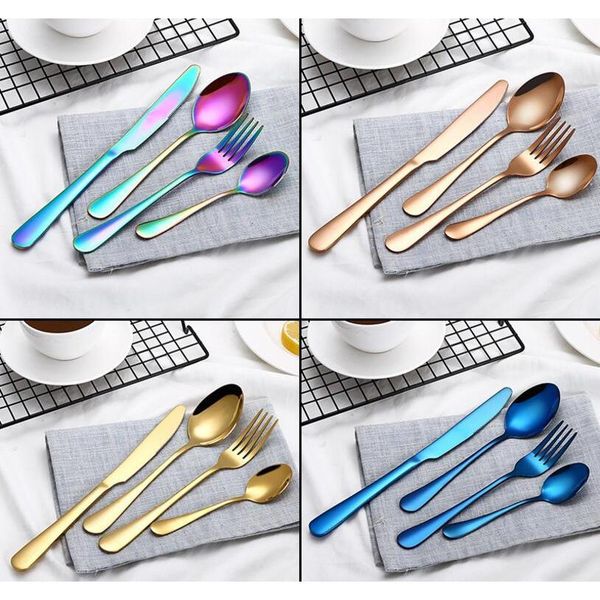 

4pcs dinner forks steak knife teaspoon ice tea coffee cutlery set stainless steel dinnerware restaurant silverware set