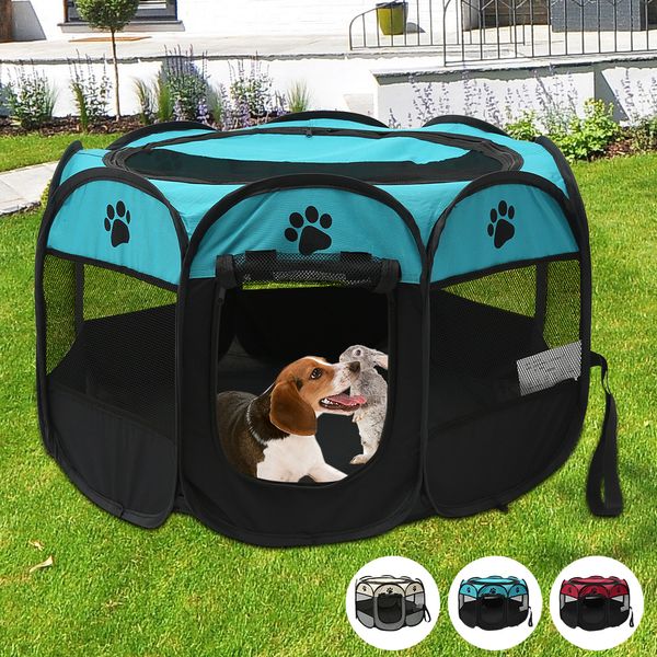 Portable Pet Dog Box Tenda Crate Room Pieghevole Pet Grande Tenda Dog House Gabbia Cucciolo Canile Durevole Ottagono all'aperto Recinzione Pet Home 201130