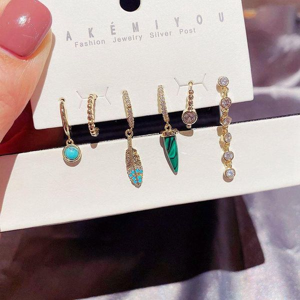 

migga 6pcs mix styles natural stone geometric dangle earrings set gold color statement earrings for women, Silver