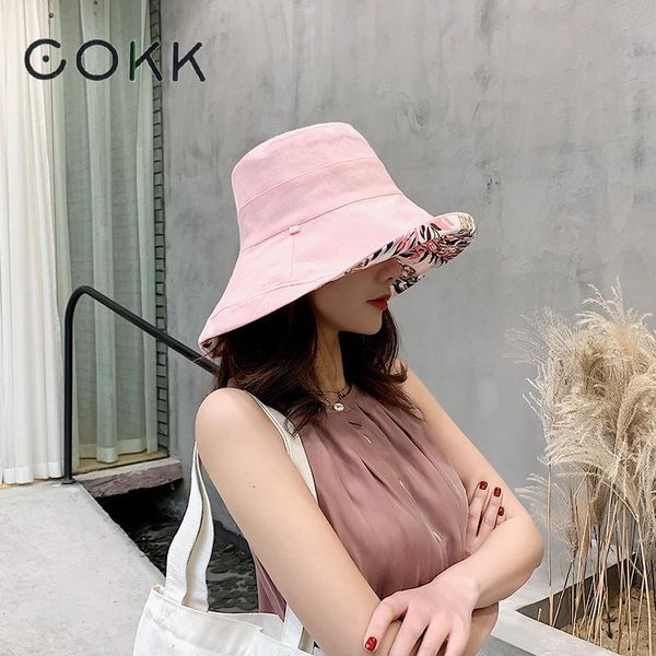 

cokk двухсторонний цветок bucket hat женщин корейской складной sunhat большой широкий брим летние шляпы для женщин lady panama cap пляж кпт, Blue;gray