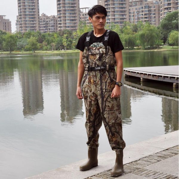 

rain gear style nylon waterproof trousers camouflage hunting floods relief fishing wader rain-proof long pants size 39-46, Red;brown