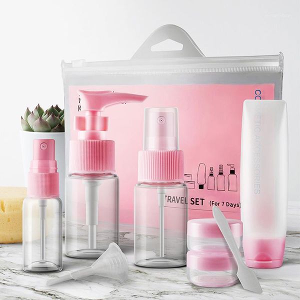 

9pcs/set portable travel mini cosmetic bottles points bottling plastic transparent rotary spray bottle pot cream box makeup1