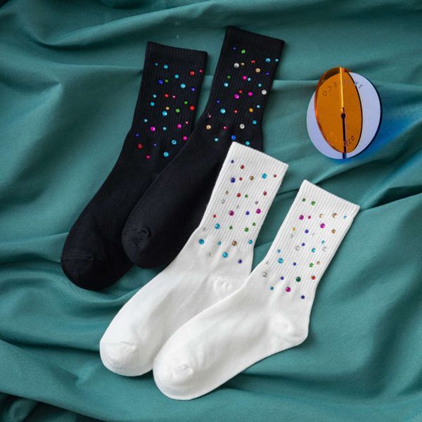 

new trend of autumn women's sock with diamond, Black;white