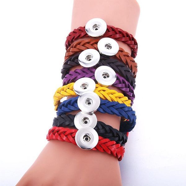 

wholesale mixed style snap jewelry bracelets leather beaded snap bracelet cuff bangle fit 18mm snap button jewelry for women q bbygjz, Golden;silver