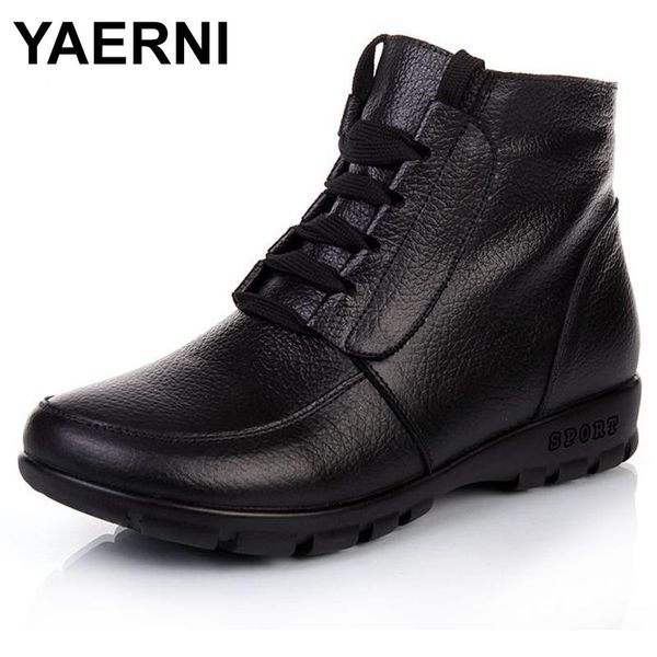 

boots yaerni 2021 fashion winter women shoes woman genuine leather flat snow ankle e305, Black