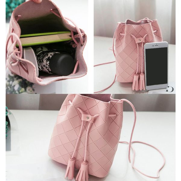 

women bucket bag pu leather tassels drawstring handbag girl casual shoulder messenger bags pr sale