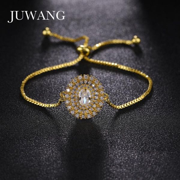 

juwang brand designs round cubic zirconia charm bracelet rhinestone gold/sliver color chain link strand bracelets for woman, Black