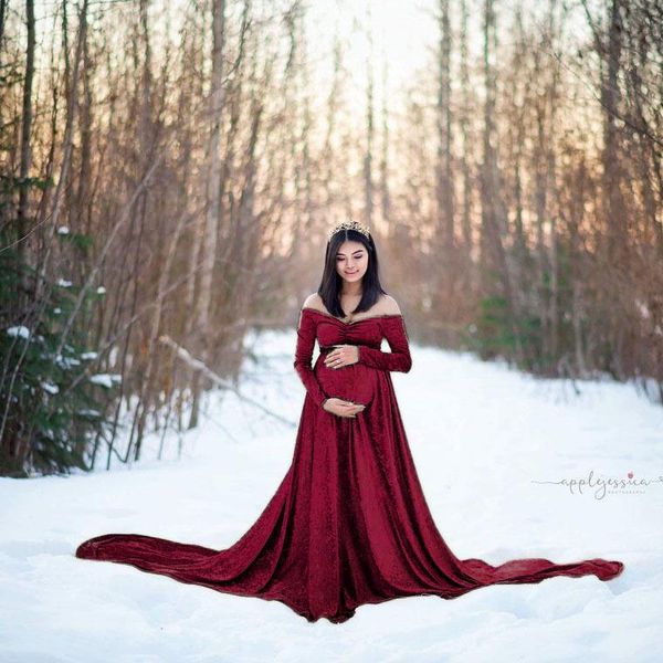 

maternity dresses fashion long pregnancy pography dress flannel v-neck for pregnant women po shoot, White