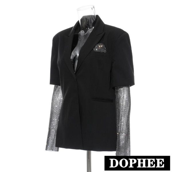 

women's long sleeve jacket 2020 early autumn new bling flash drill stitching long suit, White;black