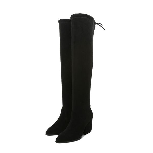 

2021 new style women's corduroy pointed-toe leg high-heeled thigh-slimming boots on knee b8mn, Black