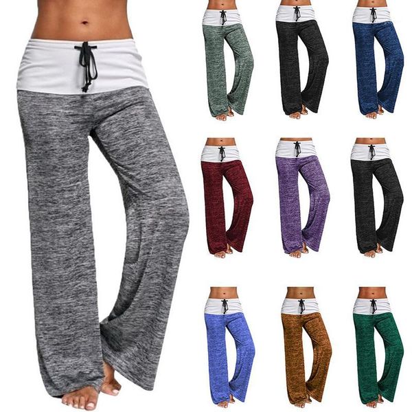 

yoga outfits 2021 loose leggings women wide leg pants lace up fitness plus size trousers high waist female patchwork boot cut pants1, White;red