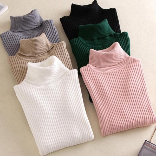 

2021 fashion turtleneck women sweater high elastic solid sweater women slim tight bottoming long knitted pullover cz246, White;black