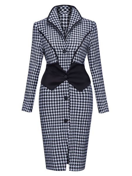 

2021 houndstooth woman's jacket spring plus size outwear elegant vintage chess black office coats retro female ladies j33y, White;black