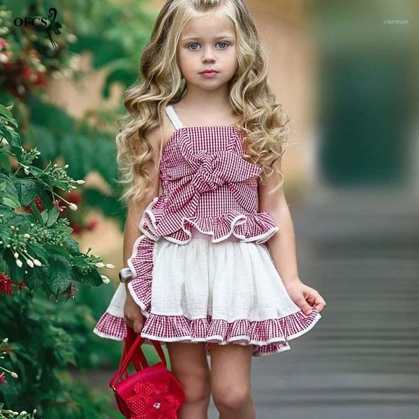 

clothing sets summer girls cotton condole belt vest two-piece sleeveless children casual fashion clothes suit skirt 51, White