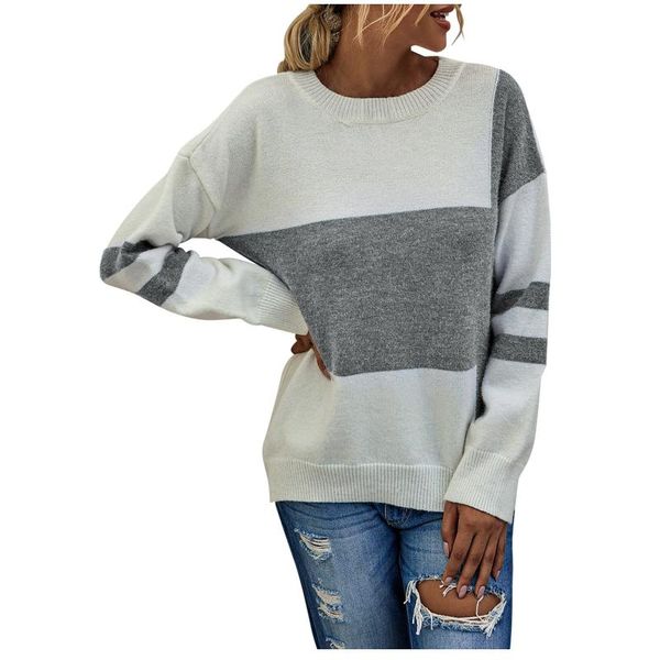 

contrast-colors pullovers sweaters for women autumn winter kintting long-sleeved striped sweater tricot chandail, White;black