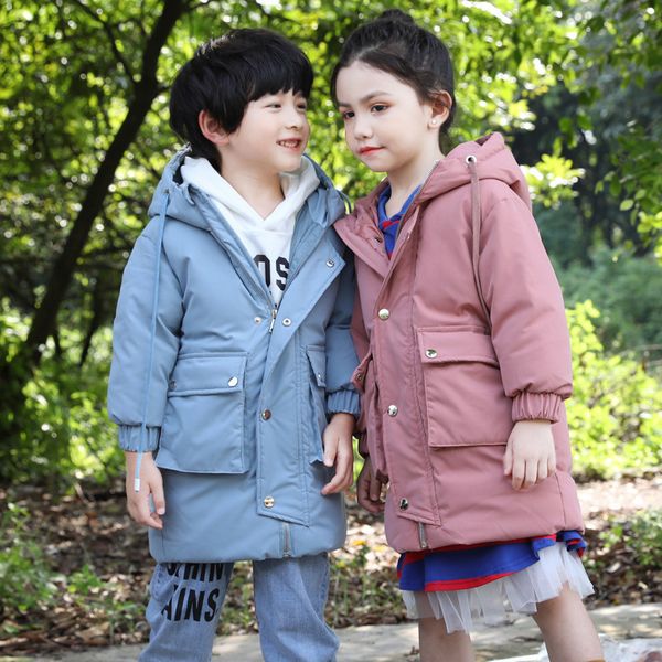 

rui's new fall / winter 2020 medium long heavy children's down jacket for boys and girls, Blue;gray
