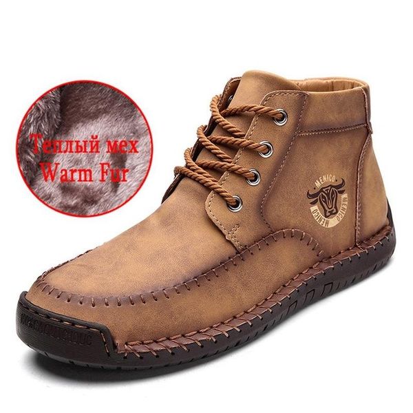 

comfortable new men's boots plush warm men's winter boots lace up shoes designer outdoor snow big size 38-48, Black