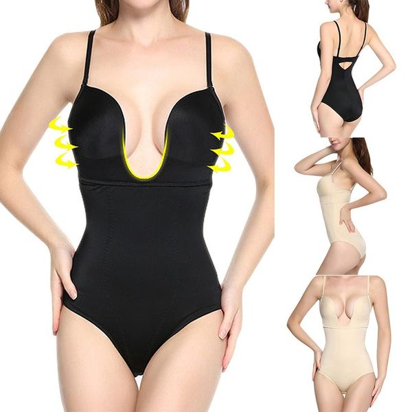 

women backless body shapewear seamless u plunge hip lift body shaping bodysuit aic88, Black;white