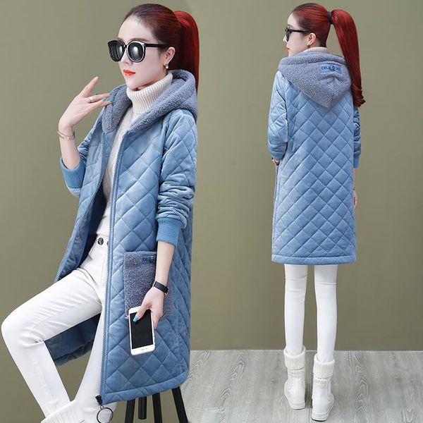 

cotton-padded gold velvet women's windbreaker long overcoat clothes large size trench coat for women casaco feminino coat female, Tan;black