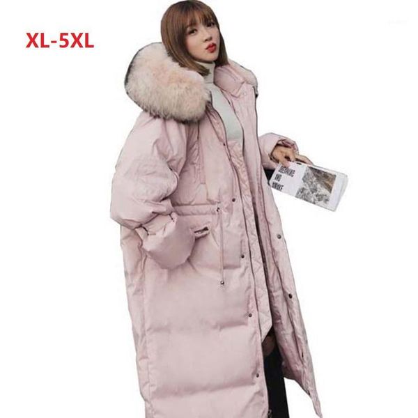 

2020 winter long coat women large fur collar hooded jacket thicken warm down cotton outwear korean plus size casual parka mujer1, Black