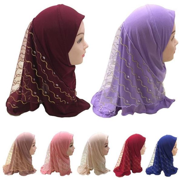 

2020 girls kids muslim pretty hijab islamic arab scarf shawls flower pattern headscarf children shawls wrap headwear caps amira1, Red