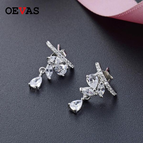 

stud oevas 925 sterling silver earrings for women spakling zircon wedding engagement party jewelry girls gifts wholesale, Golden;silver