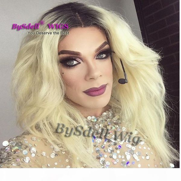 

new arrival synthetic lace front wig famous drag queen hairstyle wig black ombre blonde 613# color lace front wigs for male