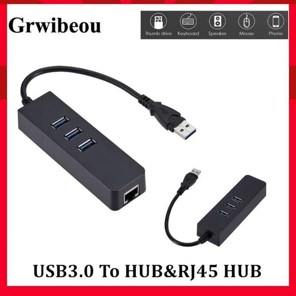 

grwibeou portable 3 port usb 3.0 hub 1000mbps gigabit ethernet adapter usb to rj45 lan network card for windows lapadapter