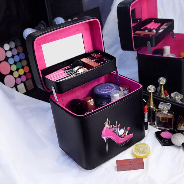 

travel makeup organizer bag case portable cosmetic organizer box double layer make up gift box professional cosmetics cases