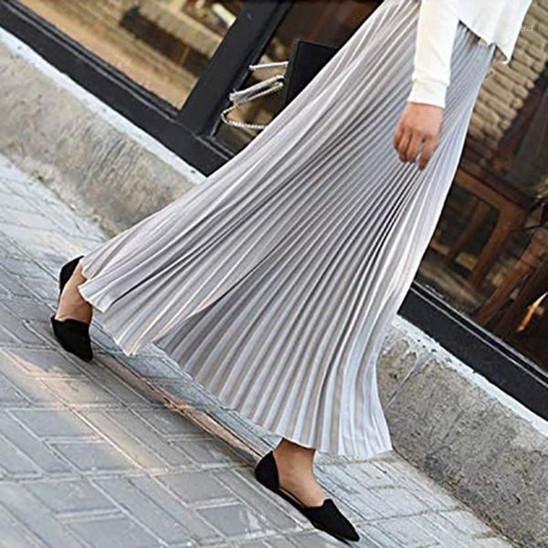 

skirts summer autumn fashion women's high waist pleated solid color ankle length elastic skirt promotions lady black pink1