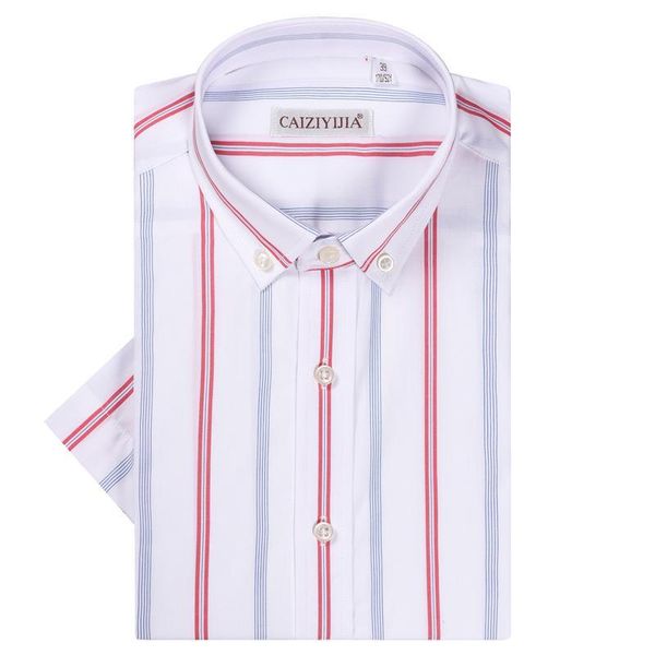 

men's short sleeve casual multi-color striped shirt pocket-less design comfortable cotton standard-fit button down shirts, White;black