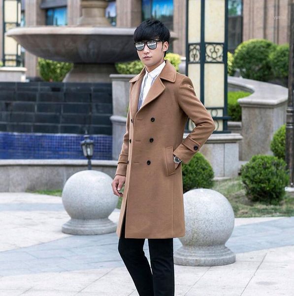 

men's clothing plus size long wool coat mens slim double-breasted woolen coats mens casual coat outerwear 2019 autumn winter1, Black
