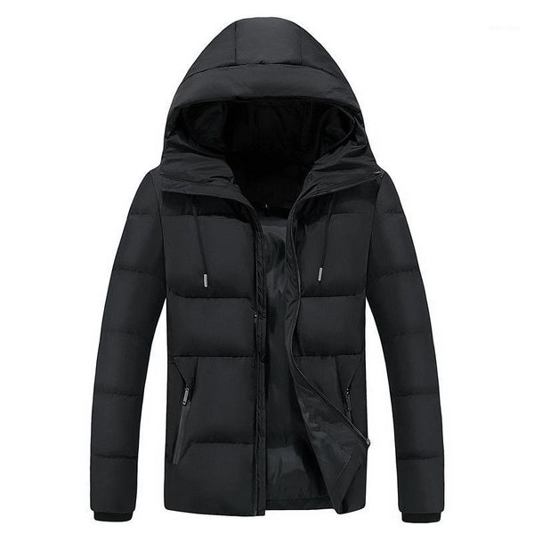 

est 2020 men winter coats thick hooded cotton coats fashion men's with pockets black color j0540-60901-a1