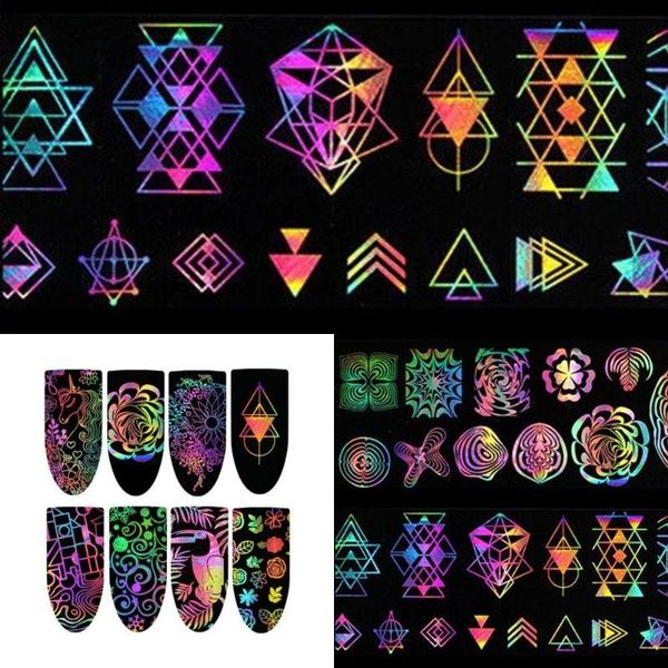 

eight sets of mixed holographic nail stickers geometric christmas nail transfer stickers, Black